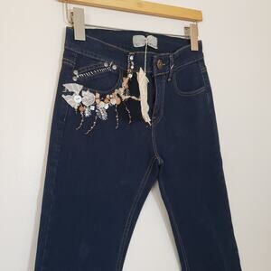 NWT Italian Made Embellished Dark Blue Jeans Barbara Nobler Size 8